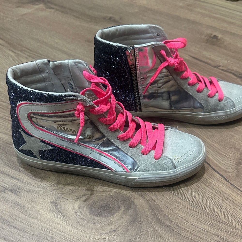 Golden Goose limited SLIDE Gray and Pink High-Top Sneakers 50/280 - Picture 4 of 14